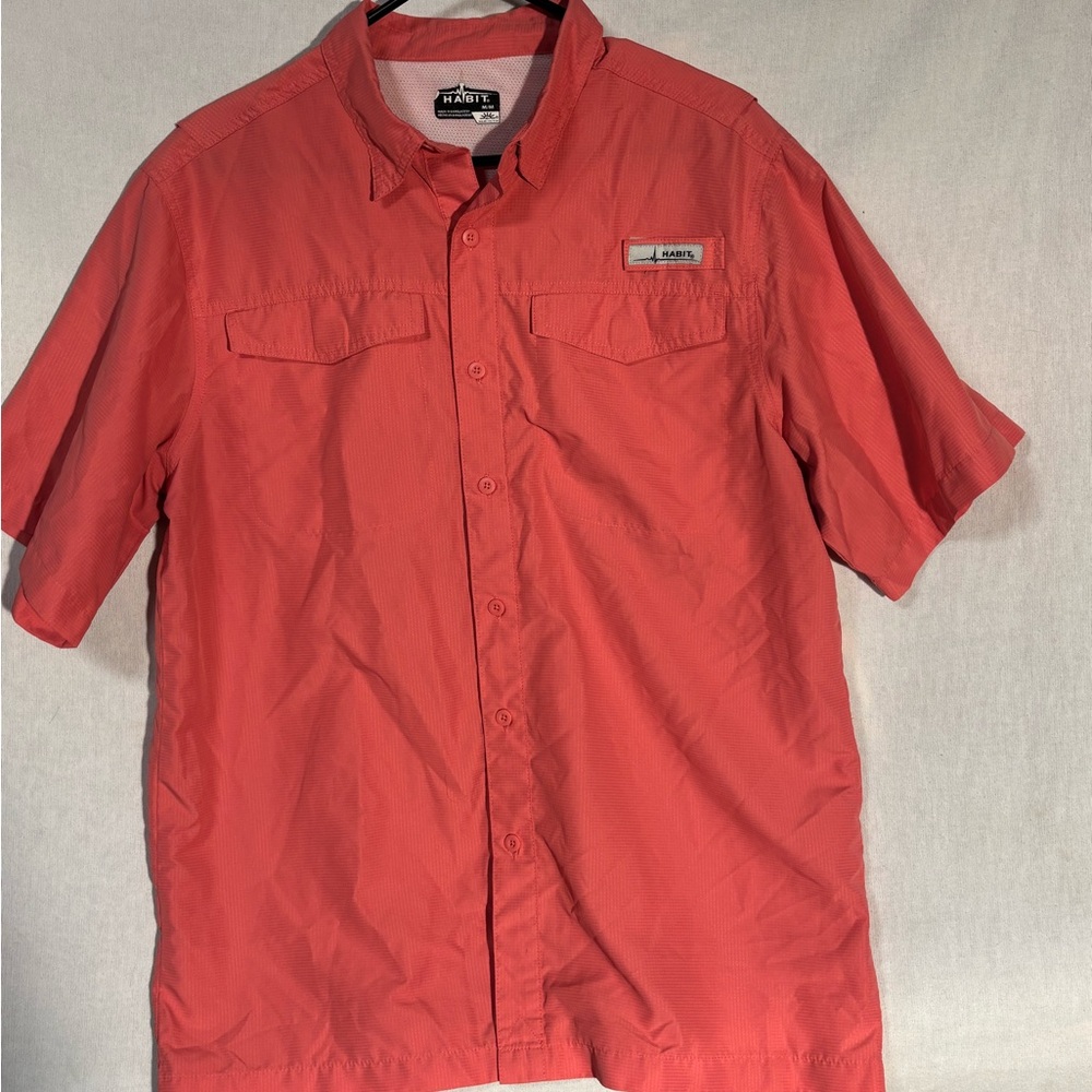 HABIT Medium Red Button-Down Short Sleeve Vented Shirt